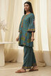 Teal Cotton Printed Straight Kurta Set image number 3