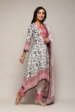 White & Black Cotton Straight Printed Kurta Ankle Length Suit Set image number 6