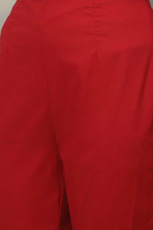 Red Art Silk A-Line Kurta Slim Pant Suit Set image number 3