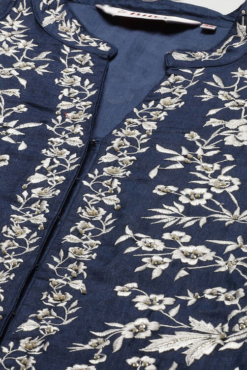 Blue Viscose Silk Straight Kurta Regular Pant Suit Set image number 2