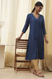 Blue Foil Printed Straight Kurta image number 0