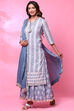 Off White And Blue Cotton Straight Kurta Sharara Suit Set image number 0