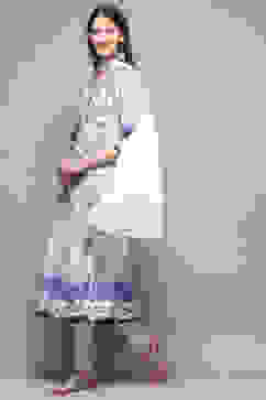 White and Blue Floral Anarkali Suit Set image number 0