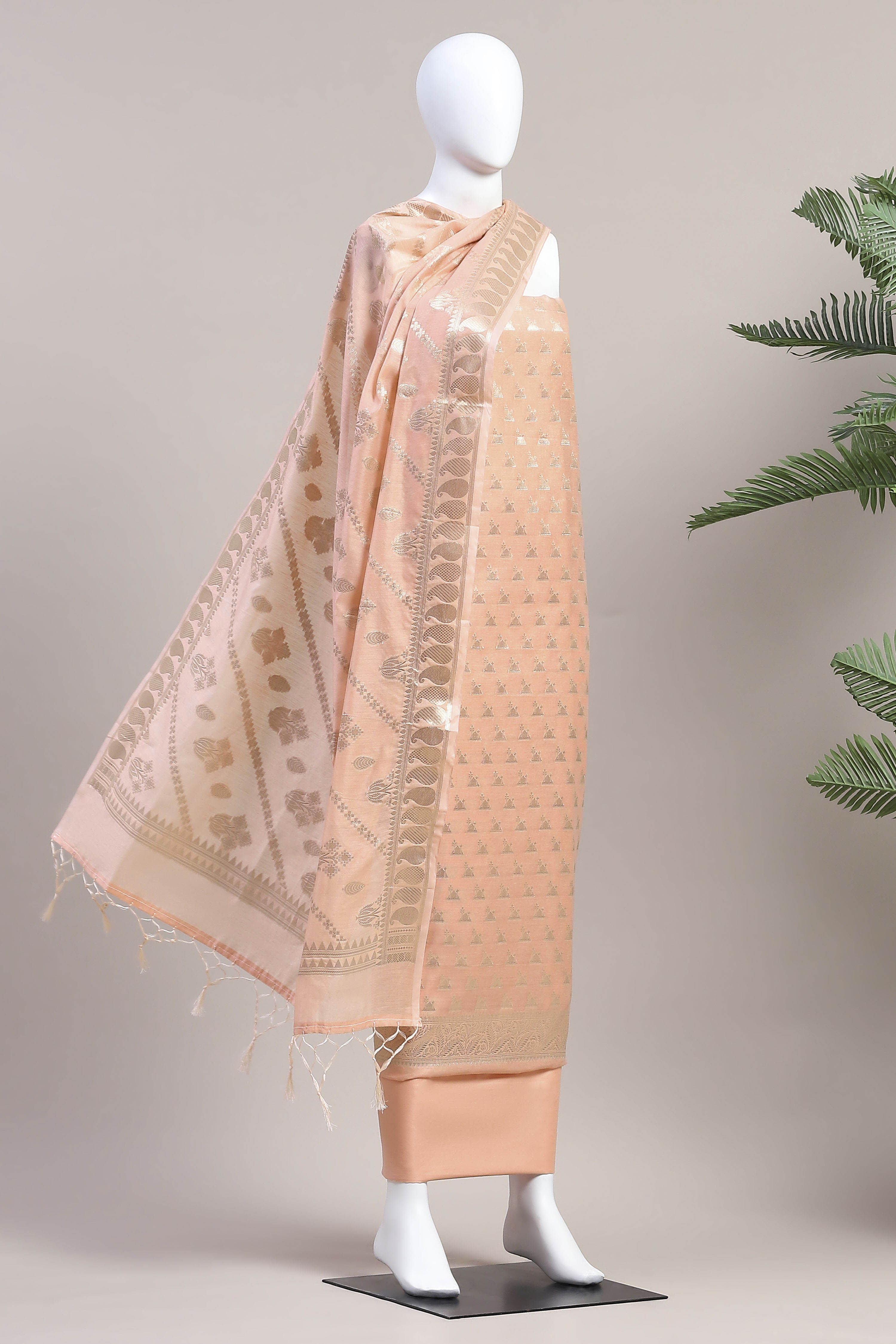 Hot Pink Cotton Printed Embroidered Unstitched Suit Set image number 4
