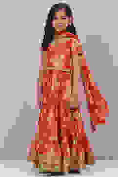Orange Cotton Lehenga Set image number 5