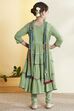 Green Solid Tiered Cotton Kurta Set image number 5
