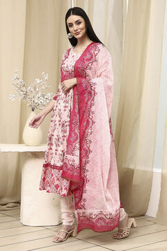 Light Pink Cotton Fitted Suit Set image number 3