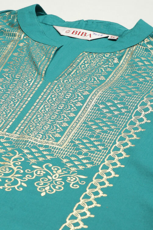 Mustard Printed Cotton Straight Kurta Palazzo Suit Set image number 1