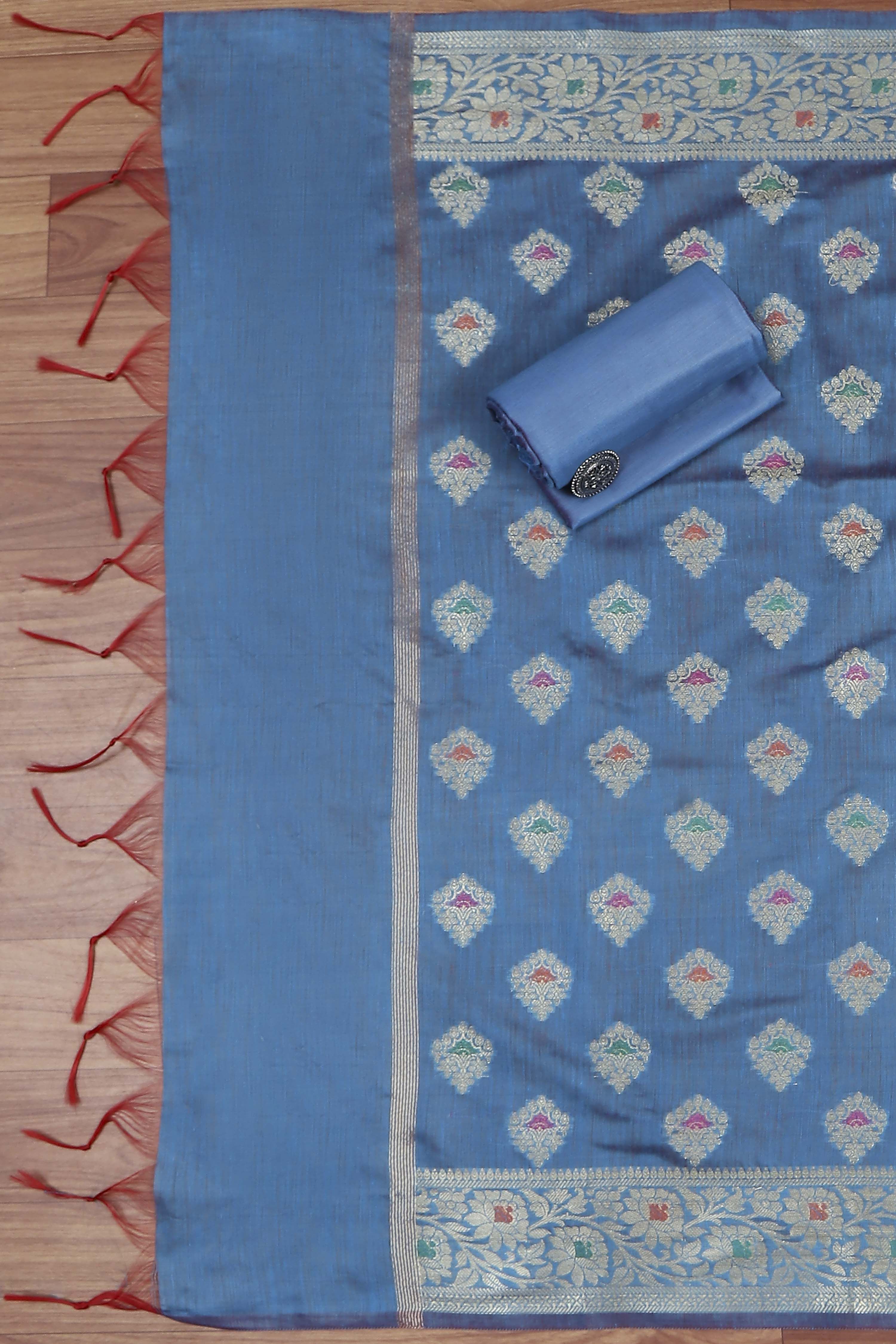 Red Cotton Printed Embroidered Unstitched Suit Set image number 3