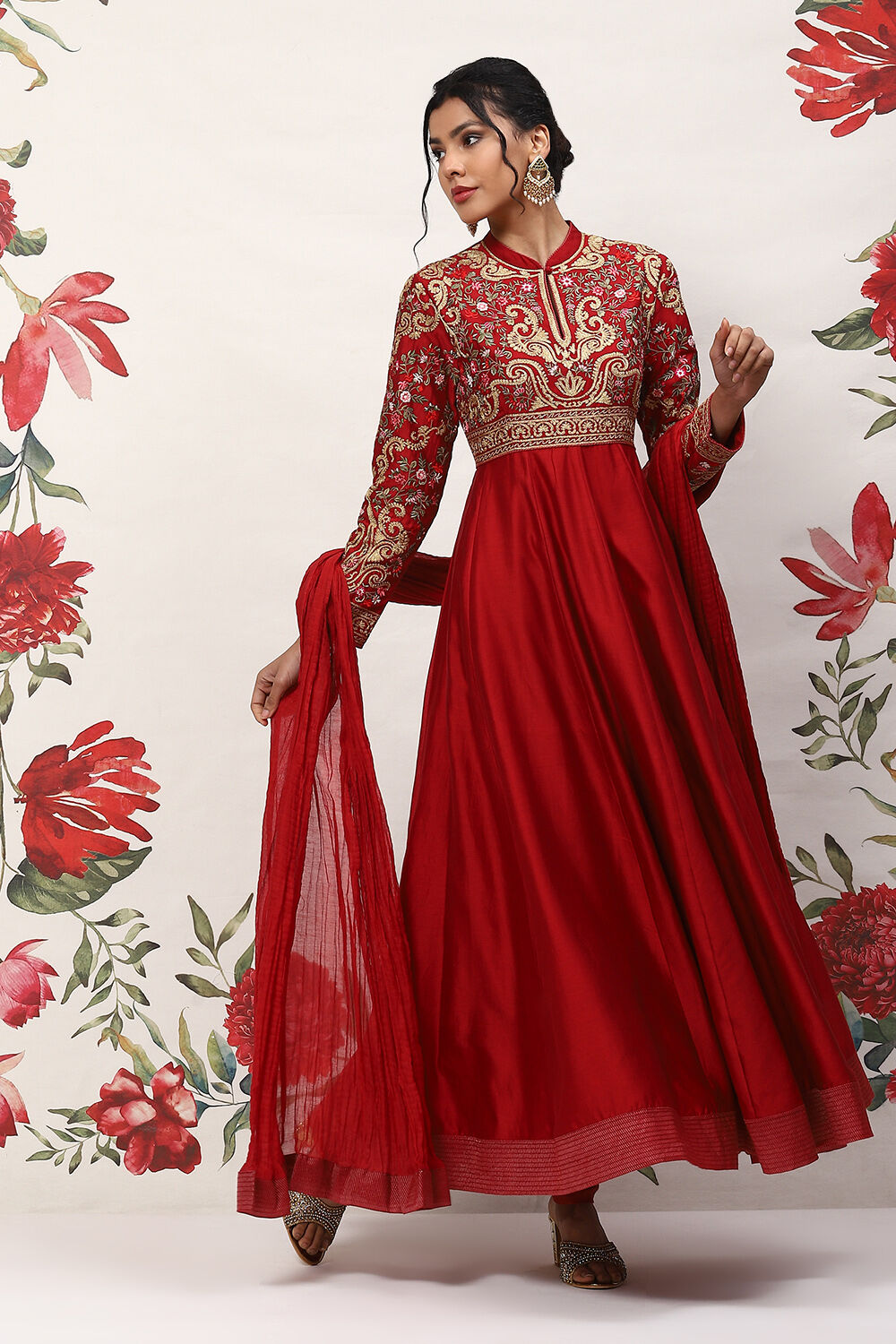 Mustard Cotton Blend Anarkali Kurta Suit Set image number 6
