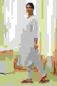 Aqua Solid Gathered Straight Kurta image number 2