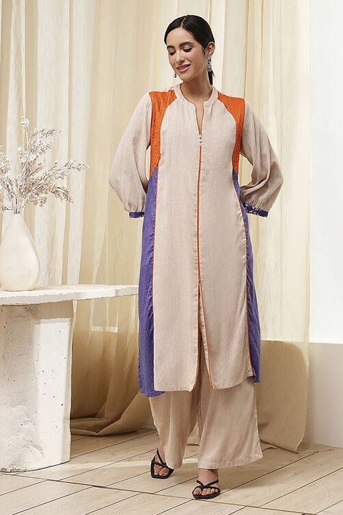 Beige Straight Printed Kurta Set image number 6