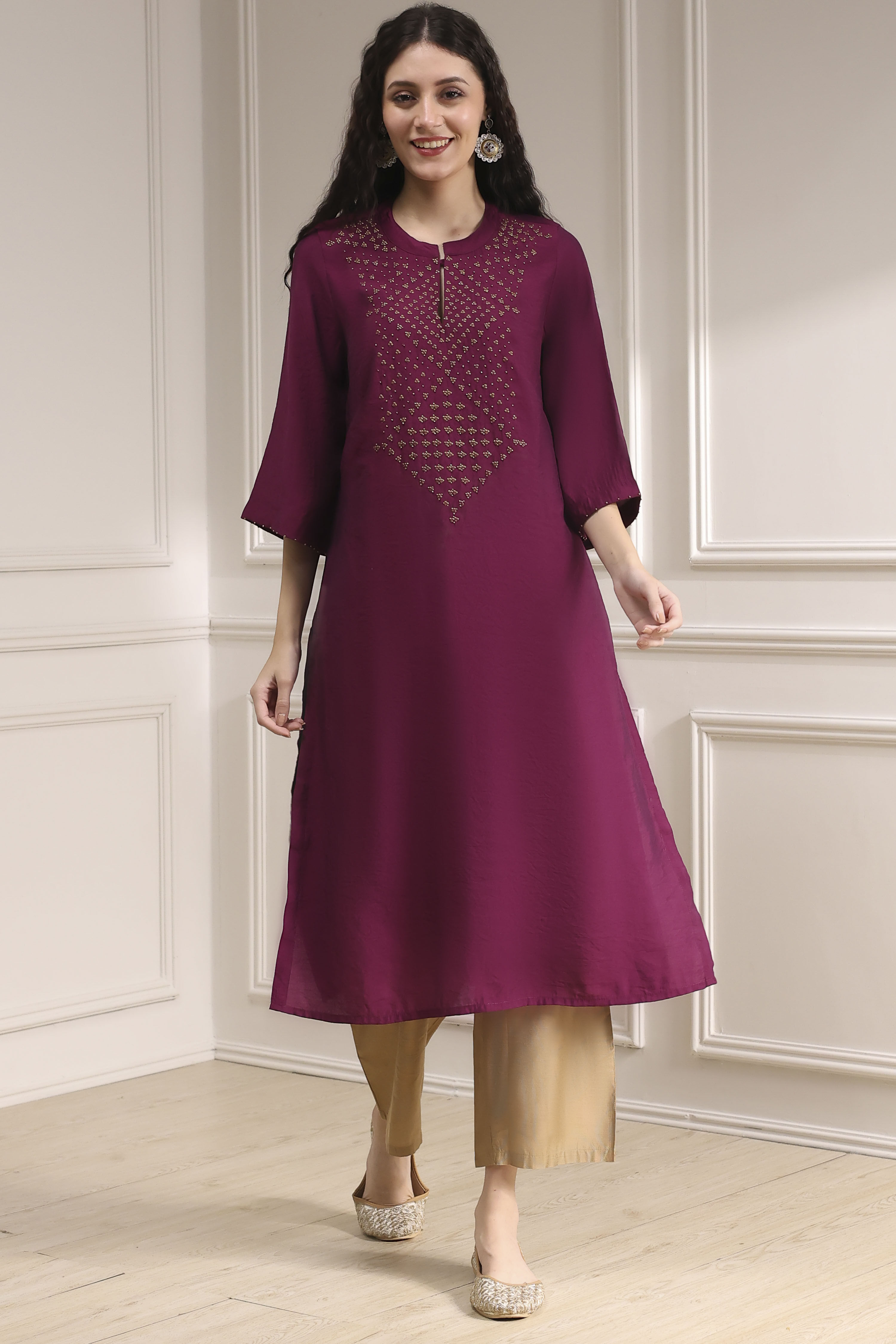 Berry Dyed Straight Kurta image number 0