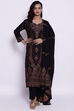 Black Cotton Straight Kurta Regular Pant Suit Set image number 0