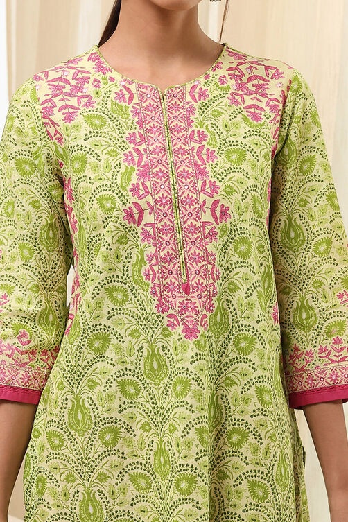 Green Cotton Printed Straight Kurta image number 1