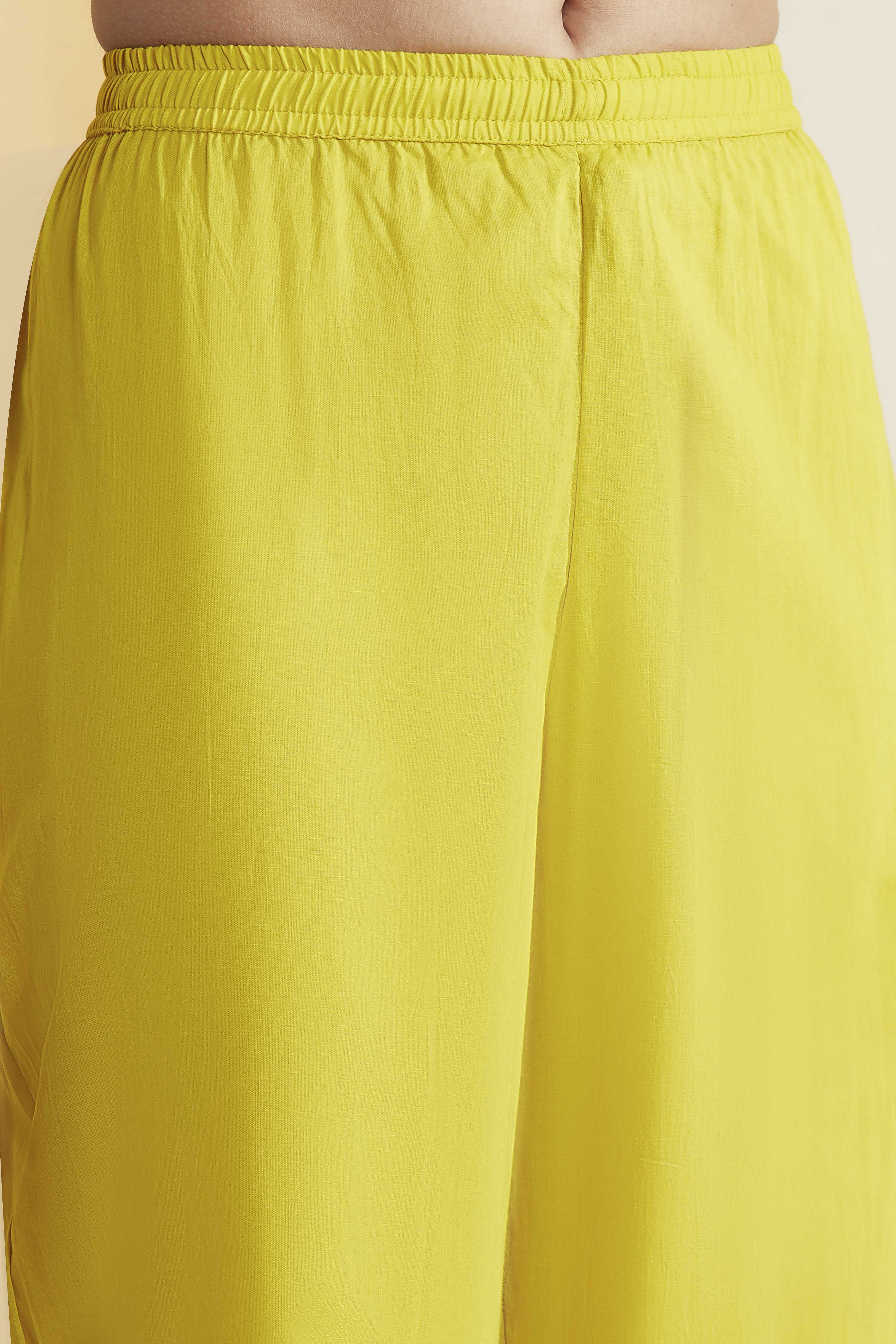 Lime Green Embroidered Cotton Kurta Set image number 2