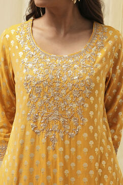 Ochre Yellow Embroidered Straight Suit Set image number 1