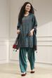 Teal Printed Straight Suit Set