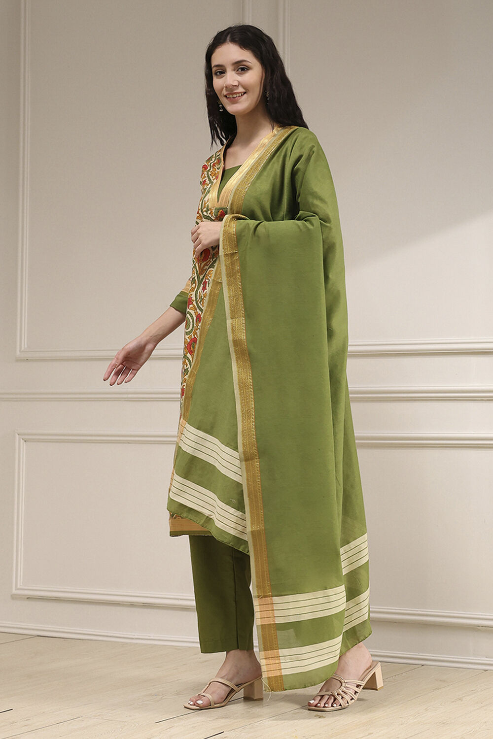 Coral Cotton Printed Embroidered Unstitched Suit Set image number 4