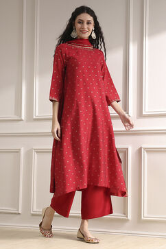 Red Polyseter Blend Straight Printed Fusion Set image number 6