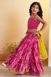 Pink Cotton Printed Tiered Lehenga Set image number 3