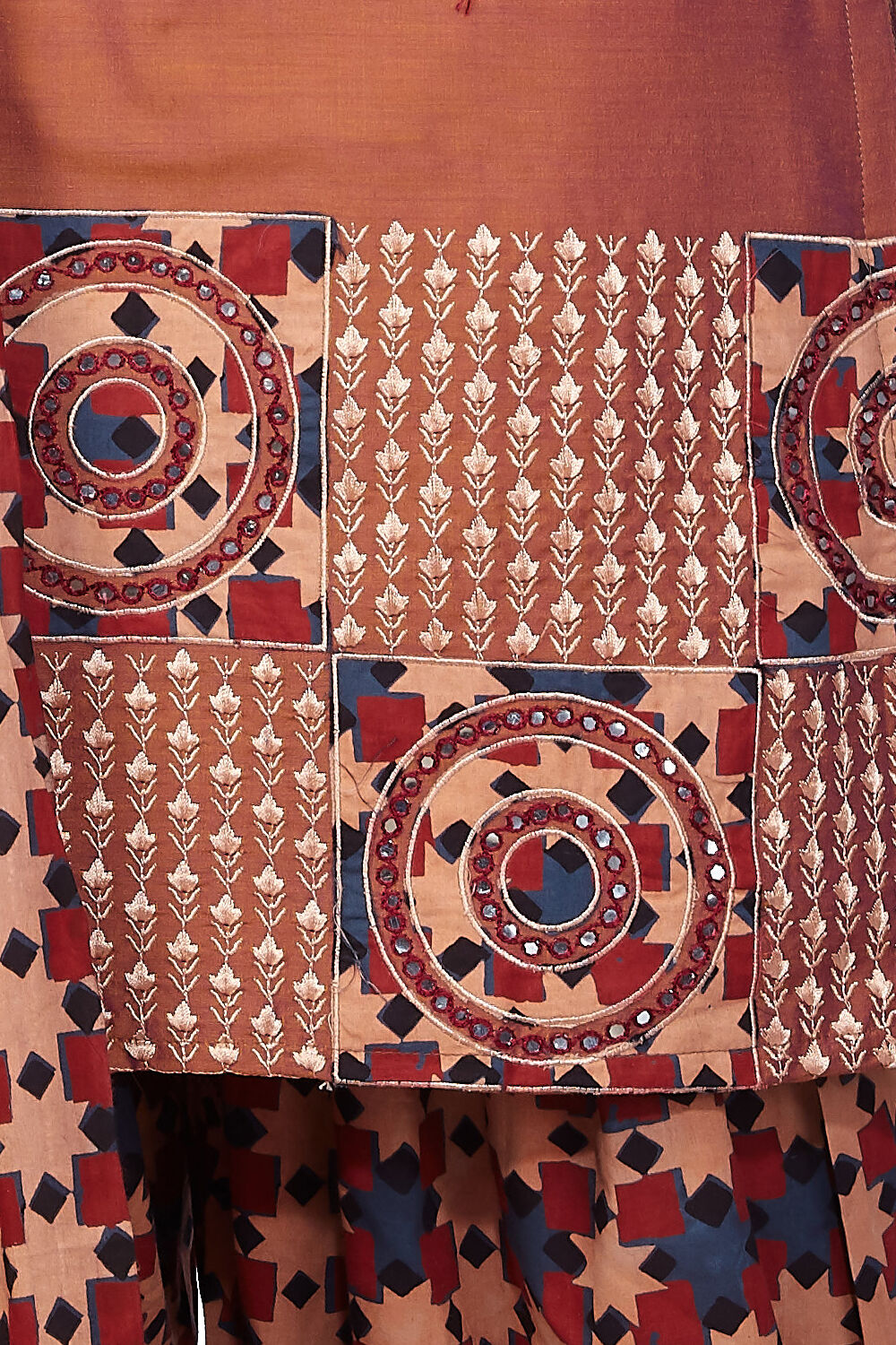 Brown Chanderi Placement Printed Unstitched Suit Set image number 2