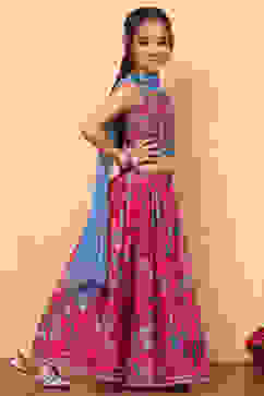 Pink Poly Chanderi Floral Printed Lehenga Set image number 3