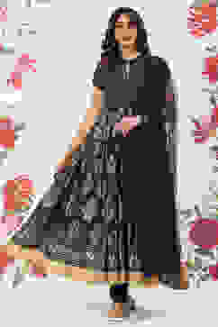 Rohit Bal Navy Blue Chanderi Silk Anarkali Solid Suit Set image number 4