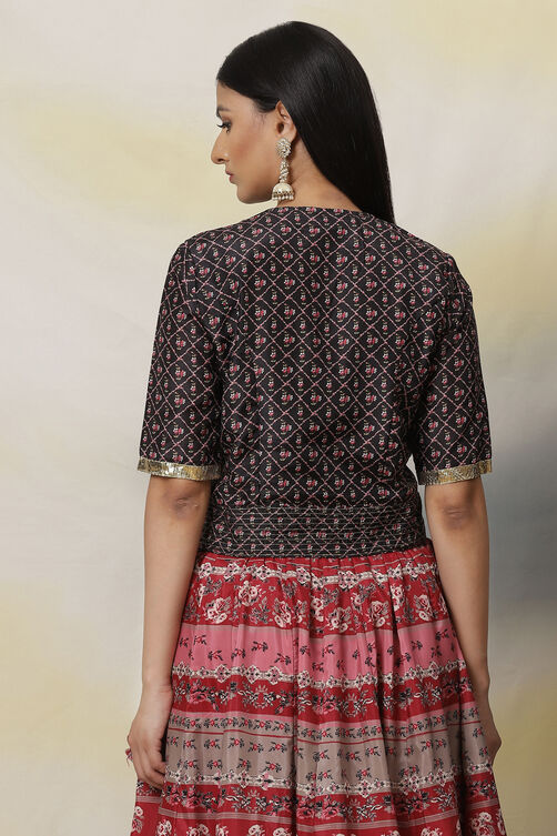 Black Straight Art Silk Printed Short Top image number 5