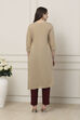 Beige Polyester Blend Straight Dyed Kurta image number 3