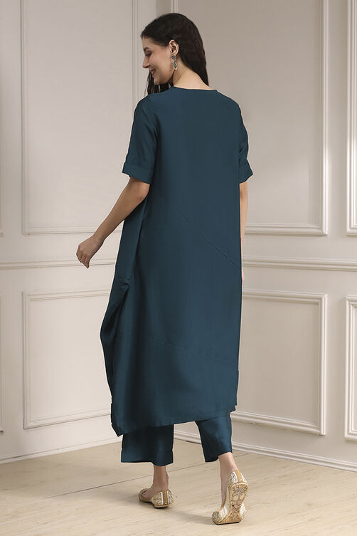 Burnt Orange Dyed Asymmetric Kurta Set image number 4