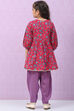 Pink Cotton Flared Printed Kurta Set image number 4
