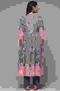 Blue Cotton Gathered Kurta Pants 2 Piece Set image number 4