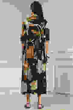 Black Viscose Rayon Straight Printed Dress image number 3