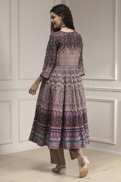 Mud Brown Cotton Printed Anarkali Suit Set image number 4