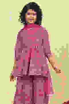 Pink Cotton Printed Straight Sharara Suit Set image number 7