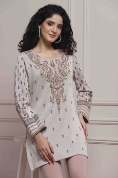 Ivory White Cotton Blend Regular Kurti