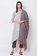 Off White Cotton A-Line Kurta Slim Pant Suit Set image number 0