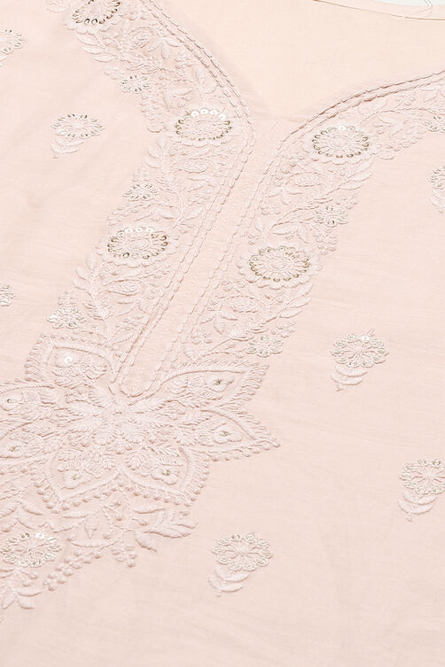 Pink Cotton Machine Embroidered Unstitched Suit Set image number 1