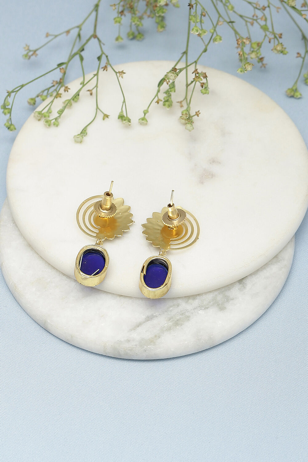 Gold Blue Brass Earrings image number 2