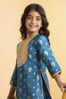 Teal Blue Brocade Yoke Design Short Kurta Set image number 1