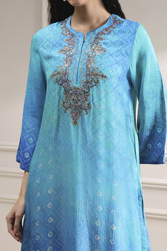Turquoise Printed Straight Suit Set image number 1