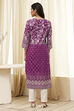 Purple Cotton Printed Straight Kurta image number 3