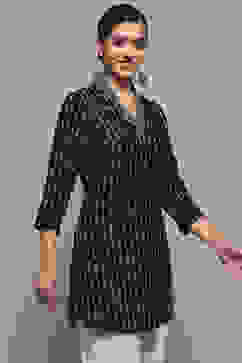 Black Viscose Rayon Printed Short Kurta image number 4