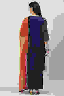 Navy Blue Art Silk Straight Kurta Palazzo Suit Set image number 4