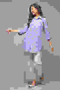 Powder Blue Cotton Printed Shirt image number 0