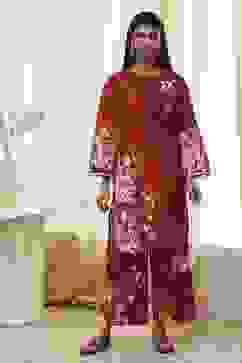 Rust Cotton Floral Straight Kurta Set image number 6