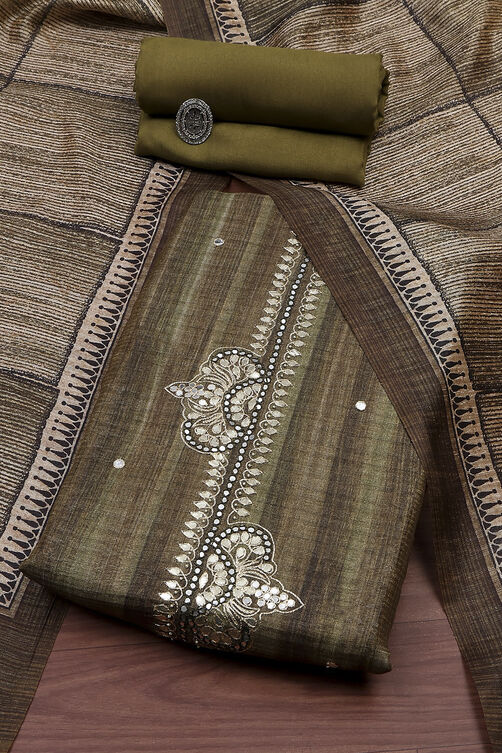 Wine Silk Blend Printed Embroidered Unstitched Suit Set image number 0