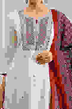 Beige Cotton Machine Embroidered Unstitched Suit Set image number 2