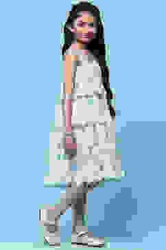 White Floral Strappy Tiered Dress With Scalloped Frill image number 4